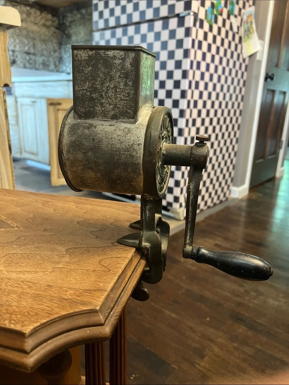 Antique Hand Crank Food Grinder - Gray Metal